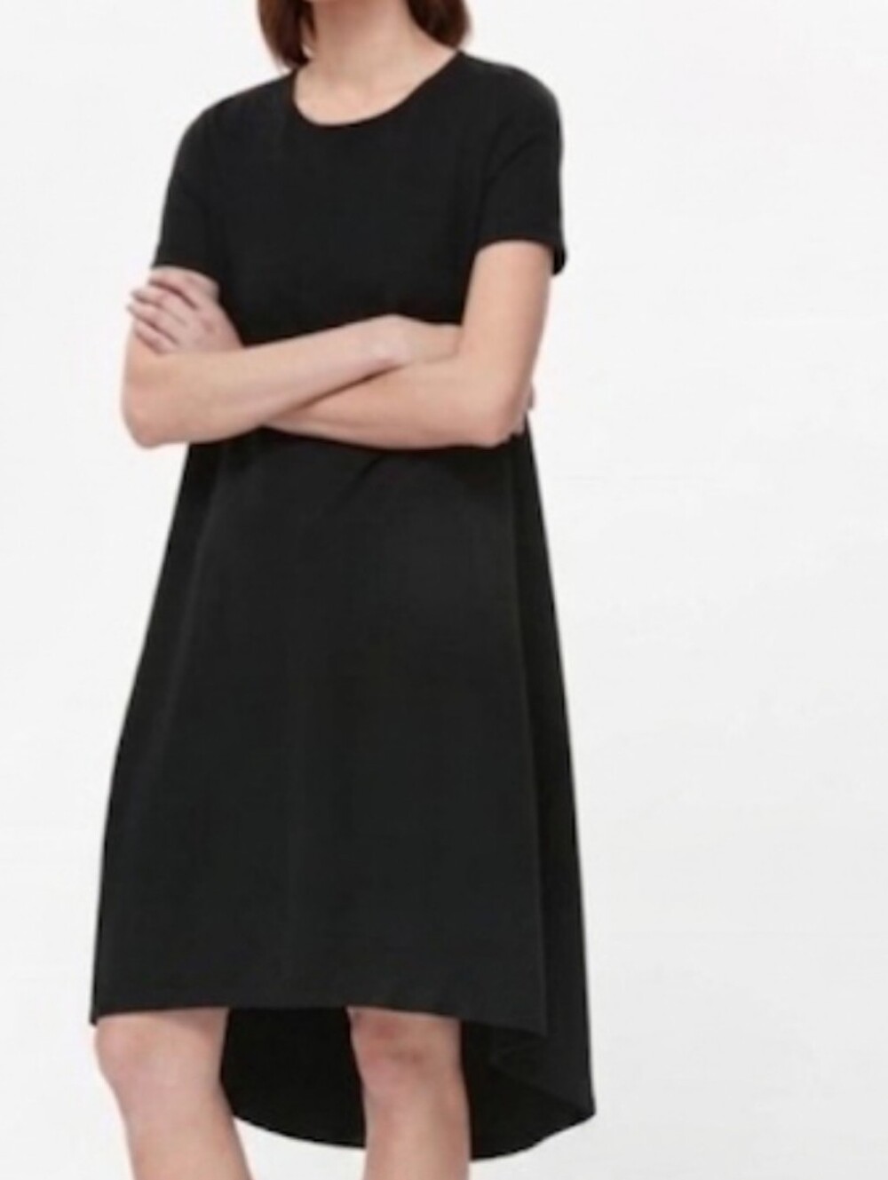 COS Asymmetrical Dress Stretchy Lagenlook Minimalist Size L Black